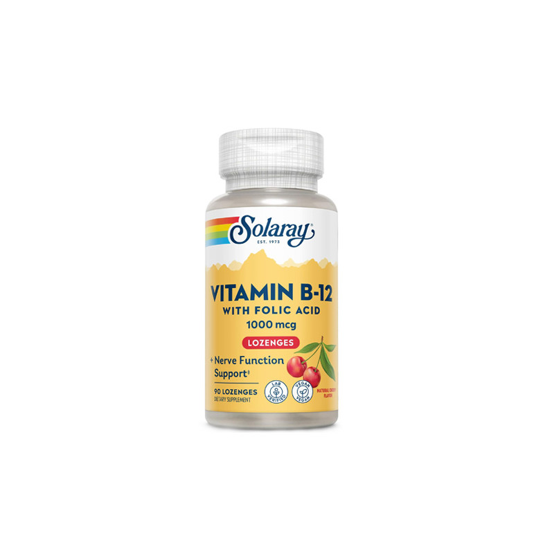 Solaray Vitamina B12 + Acido Folico 1000mg 90 Comp Sublinguales