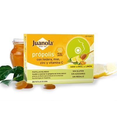 Juanola propolis pastillas blandas con hedera sabor miel-limón 24uds -  Farmacia en Casa Online