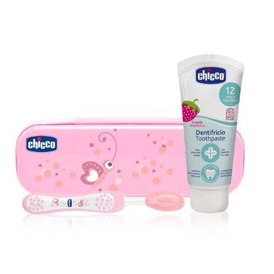 Chicco dentifrico infantil fresa 12m+ 50ml +cepillo +estuche rosa -  Farmacia en Casa Online