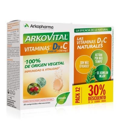 Arkovital Vitaminas D3 + C Duplo 2x20 Comprimidos Efervescentes