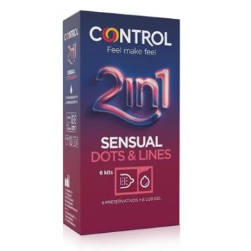 Control Preservativo 2en1 Sensual Dots-Lines con Lubricante 6 Uds