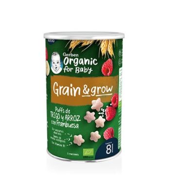 Gerber Organic Snacks Trigo y Arroz con Frambuesa 8M+ 35g