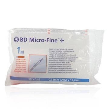 Escala Jeringa BD Micro-Fine Insulina 1ml Aguja 29g 10 Uds