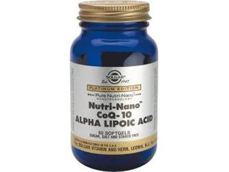 Solgar Nutri-nano co-q10 ácido alfa lipoico. 60cap. gelatina