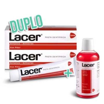 Lacer Pasta dental fluor duplo 2x125 ml + colutorio 200 ml