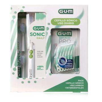 Gum Sonic Daily Cepillo Dental Blanco + 2 Recambios + Soft Picks