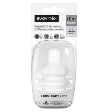 Suavinex Tetina Fisiologica SX Pro Silicona Flujo Lento 0m+ 2 Uds