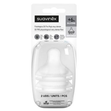 Suavinex Tetina Fisiologica SX Pro Silicona Flujo Denso 6m+ 2Uds