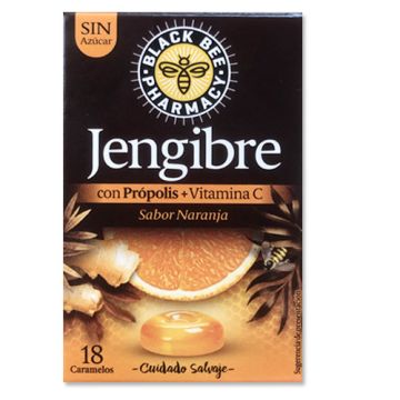 Black Bee Jengibre Caramelos Propolis + VitC Sabor Naranja 18Uds