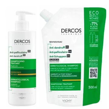 Vichy Dercos Anticaspa Champu Cabello Seco 390ml + Recarga 500ml