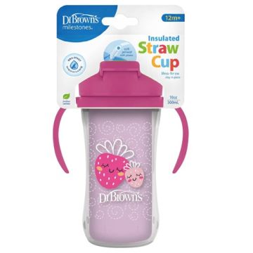 Dr Browns Vaso Termico con Pajita Rosa 12m+ 300ml