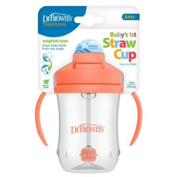 Dr Browns Vaso con Pajita Antiderrame Coral 6M+ 270ml