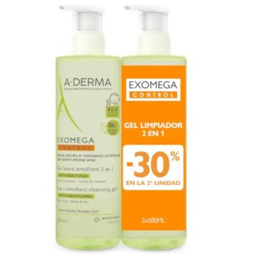 Aderma Exomega Gel Limpiador 2 en 1 Cuerpo-Cabello Duplo 2x500ml