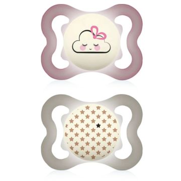 Mam Supreme Night Chupete Rosa-Blanco 2-6m 2 Uds