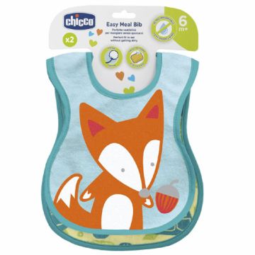 Chicco Baberos Algodon Retro Impermeable 6m+ 2Uds