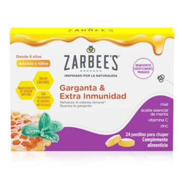 Zarbees Garganta Extra Inmunidad Sabor Menta Miel 24 Pastillas